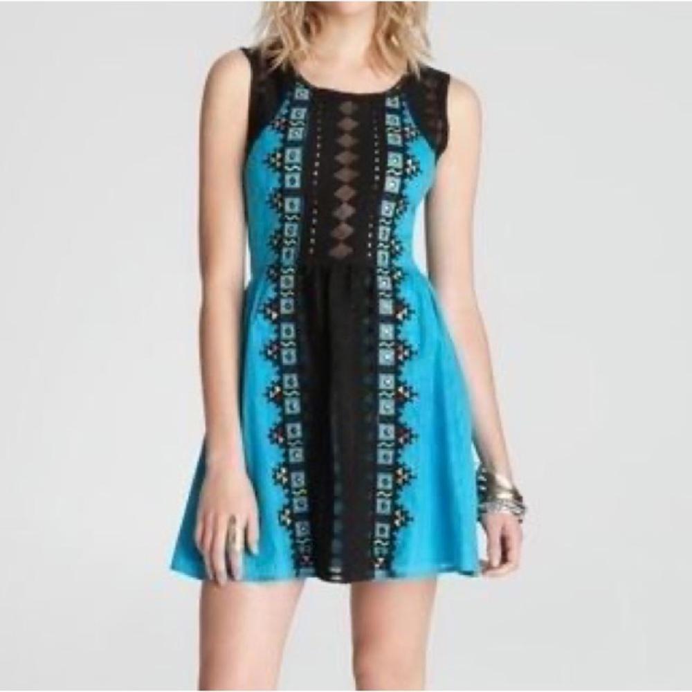Free People Water Lily Embroidered Turquoise Blue Dress 4 - Picture 2 of 9